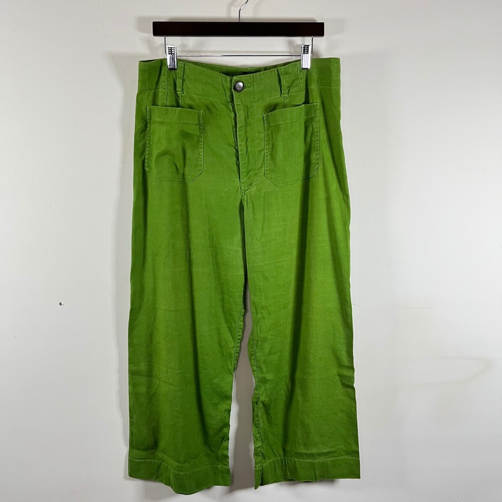 Maeve Anthroologie The Colette Pants Linen Blend Lime Green Wide Leg Womens 32